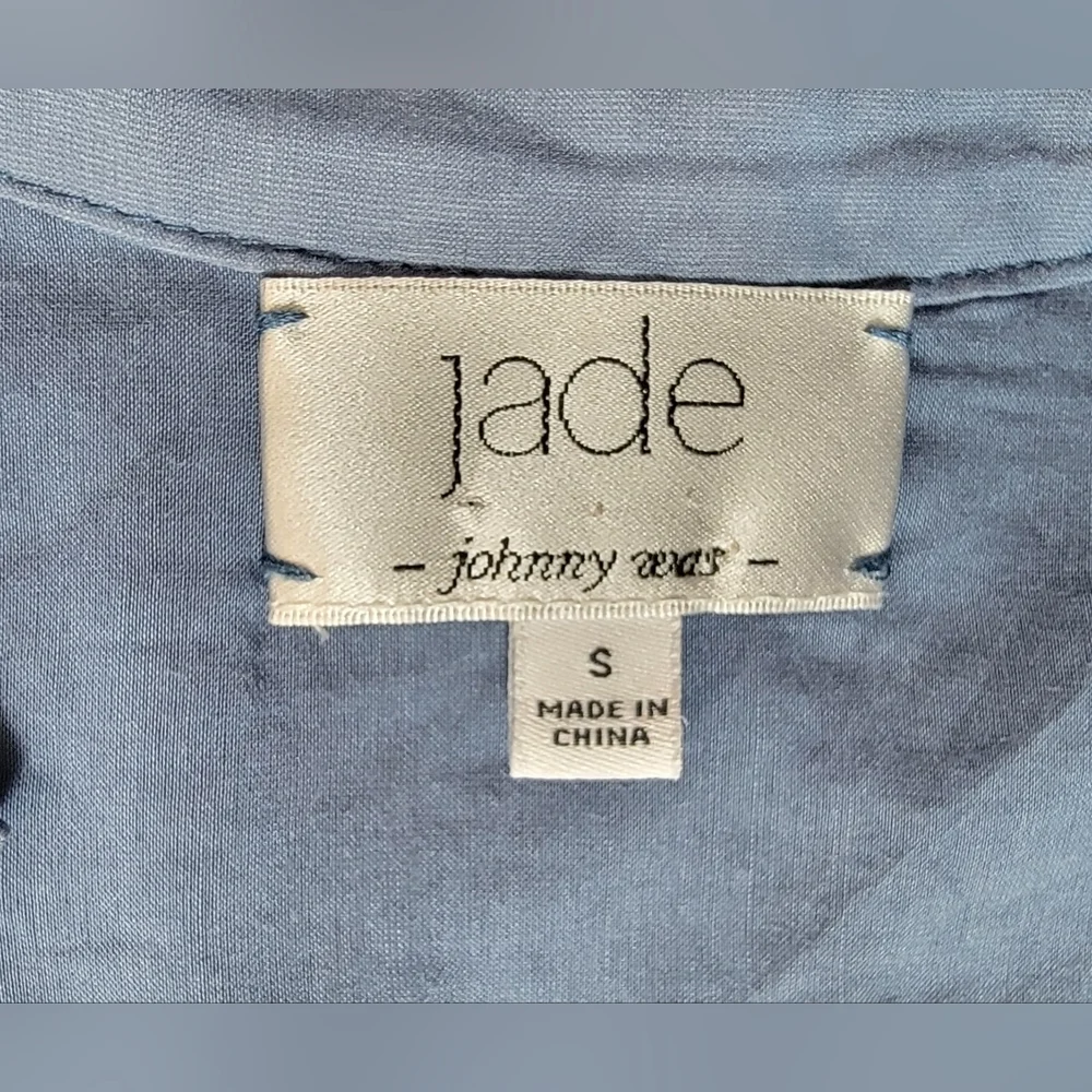 Johnny Was Huma Pintuck Blouse Women's S Blue Eyelet Cotton & Silk Semi Sheer
